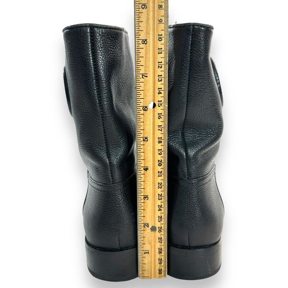 Tory Burch Boots Size 7 M Black Leather Gold Logo Hallie Mid Shaft Short Riding - Picture 8 of 13